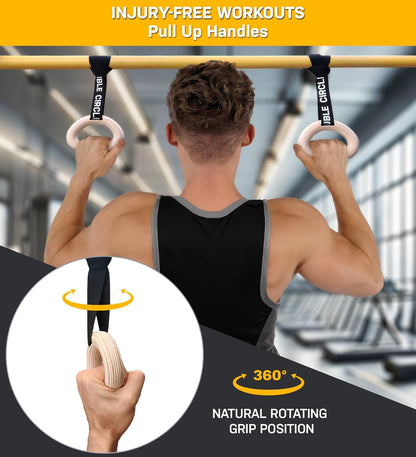 Double Circle Pull Up Handles - Pull Up Grips, LAT Pull Down Gym Handles Design - Quick Attachment to Bars and Barbell Grips - Includes Carry Bag - Suitable for Home Gym and On-The-Go Workouts