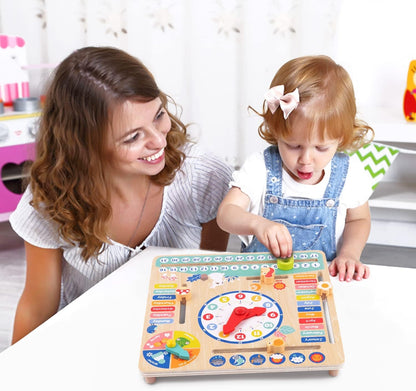 TOOKYLAND Montessori Educational Wooden Learning Toys Kids Daily Calendar My Calendar Clock Wooden Toys Gifts for Toddler Kids Age 3+