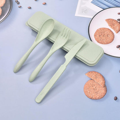 4 Pack Reusable Utensils Set with Case, Spoon Knife Fork Portable Cutlery Set, Eco Friendly Non-Toxin Reusable Travel Utensil Set for Adult Picnic Camping or Birthday