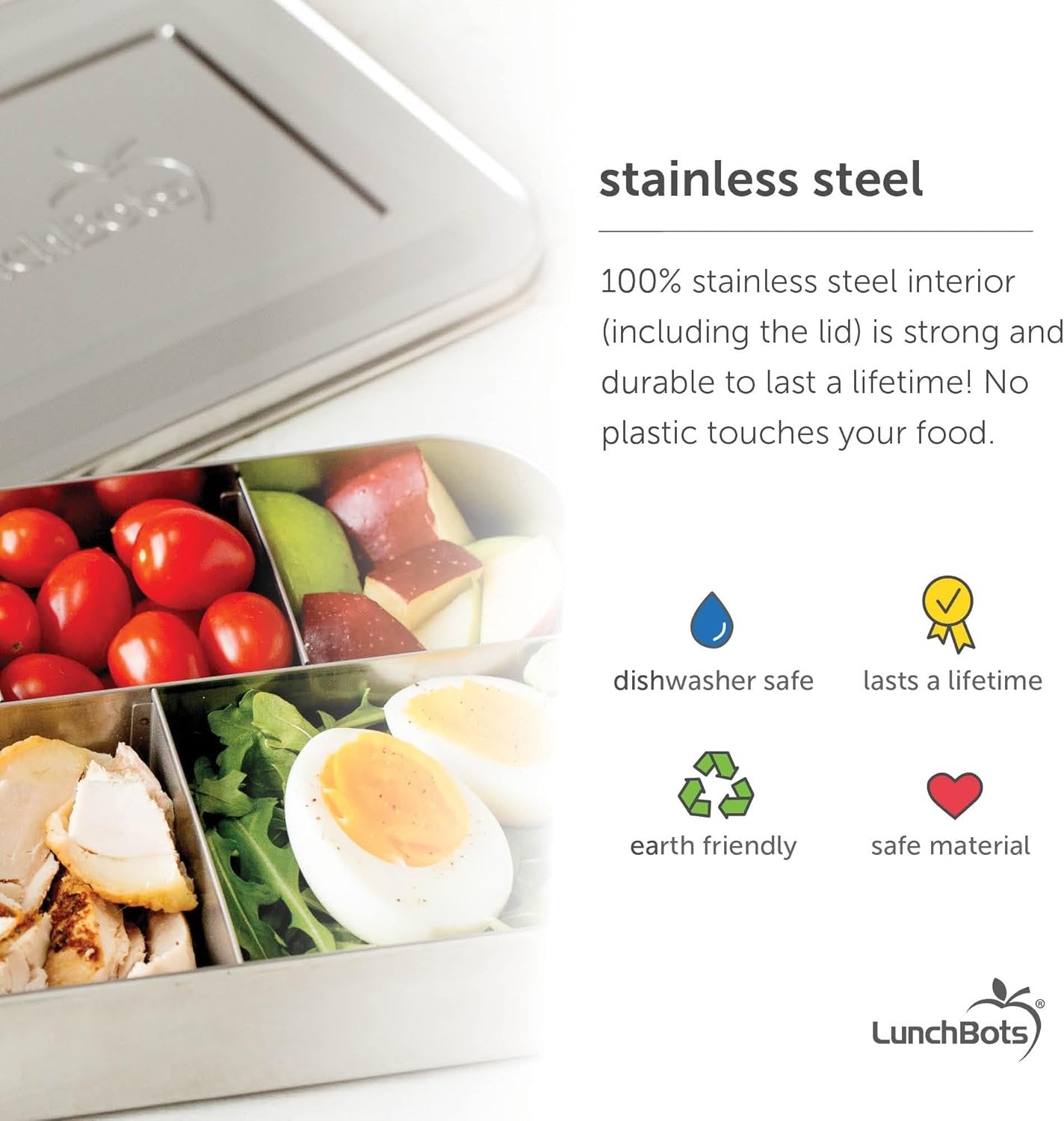 LunchBots Small Protein Packer Snack Container - Mini Stainless Steel Food Box With Portion Control Sections - Great for Nuts, Meat, Cheese and Finger Foods - Eco-Friendly, Dishwasher Safe and Durable