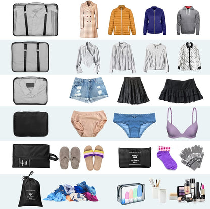 TENXSNUG Travel Suitcase Organizer, 8 Pieces Travel Organizer Packing Cubes Lightweight Organizer Suitcase Cubes Travel Cube for Clothes, Shoes, Underwear, Black