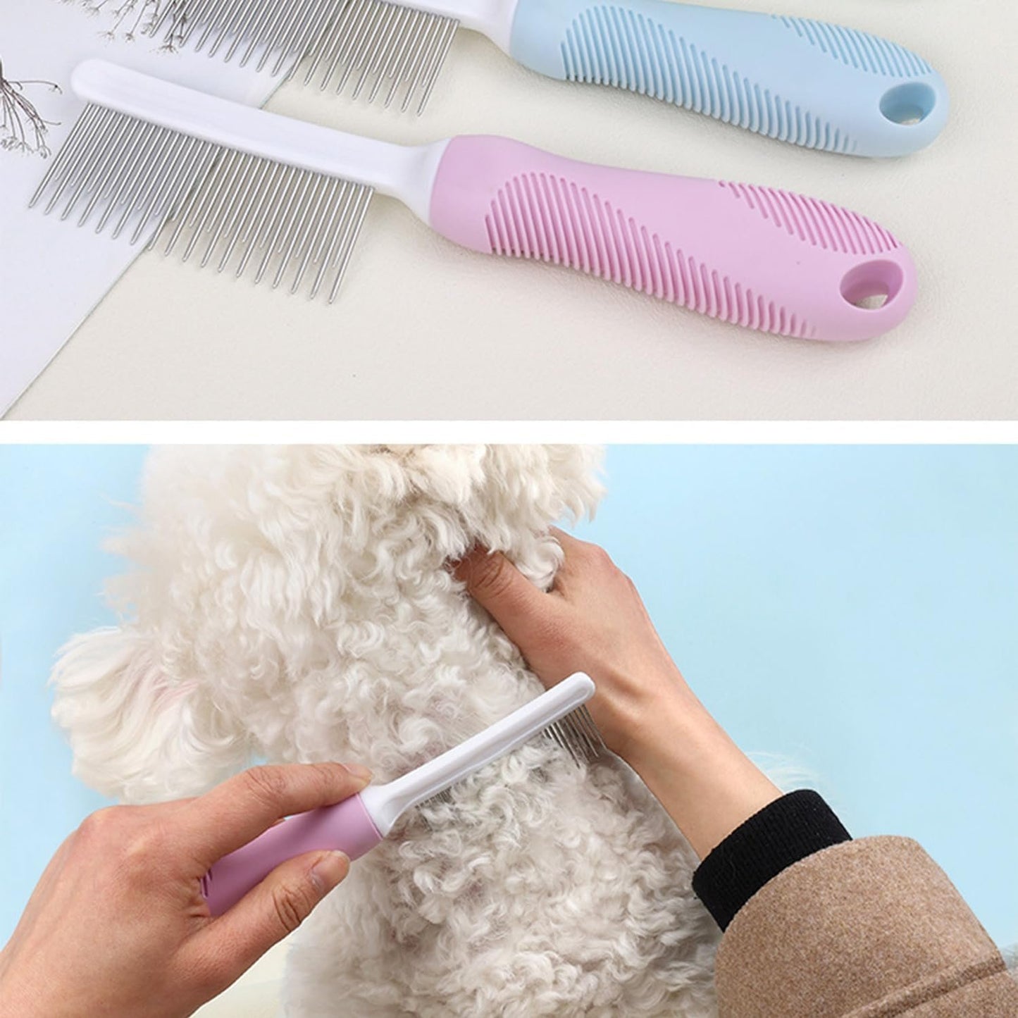 Lqucwepp 2PCS Pet Combs,Pet Hair Comb,Long & Short Stainless Steel Teeth for Dogs & Cats Home Grooming Kit, Removes Knots, Mats and Tangles Title