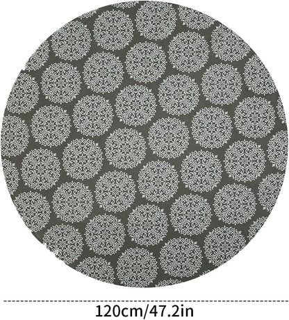 Round Tablecloth,47/59 in Cotton Linen Fabric Circular Table Cover in Nordic Style Wrinkle-proof Dust-Proof Shrink-Proof Table Cover for Kitchen Dining Farmhouse Tabletop Decoration(Grey-style 2,120cm