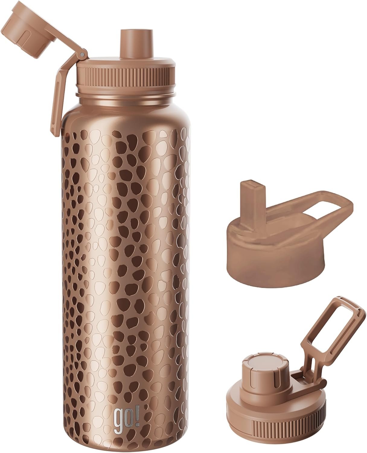40oz Stainless Steel Sports Bottle with Triple Insulation & Copper Lining – Keeps Drinks Cold for 18 Hours & Hot for 6 – Threaded Lid with Attached Cap, Carrying Handle and Sweat-Free (Copper Animal)
