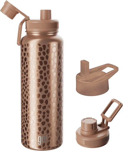 40oz Stainless Steel Sports Bottle with Triple Insulation & Copper Lining – Keeps Drinks Cold for 18 Hours & Hot for 6 – Threaded Lid with Attached Cap, Carrying Handle and Sweat-Free (Copper Animal)