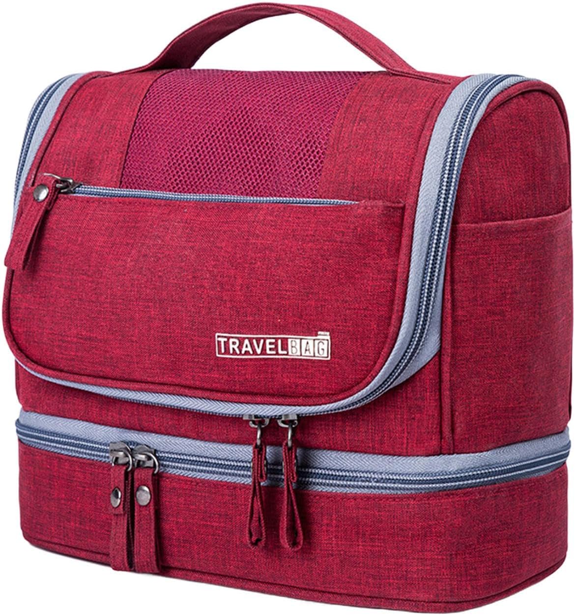 Ravel Toiletry Bag, Large Capacity Zipper Bag, Wet and Dry Separation Bag, Travel Pouch with Hook, Toiletry Organizer for Travel, Waterproof Toiletry Bag for Travel and Home Use, Wine Red, Please