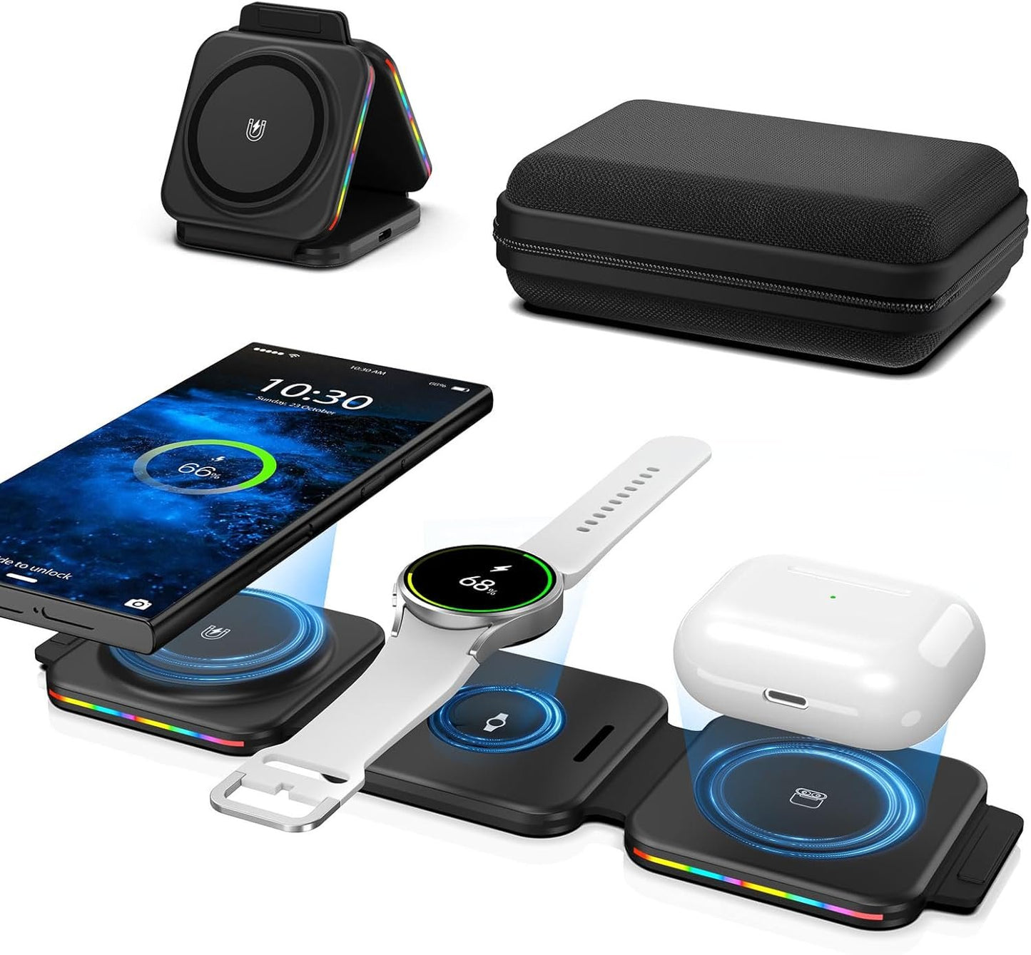 Wireless Charger for Samsung Charging Station for Samsung Galaxy S25 Ultra/S24 Ultra/S23/Galaxy Bud Pro, Foldable 3 in 1 Android Charging Station, Travel Charger for Samsung Galaxy Watch 7/6/5Pro