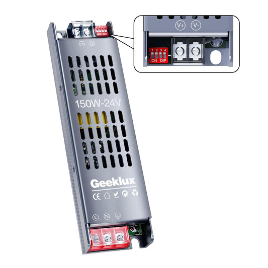 LED Power Supply 24V 60W Ultra Slim Dimmable 4 Levels, Transformer 220V AC to DC 2.5A, Constant Voltage LED Driver for Strip (24V, 150, Watt)