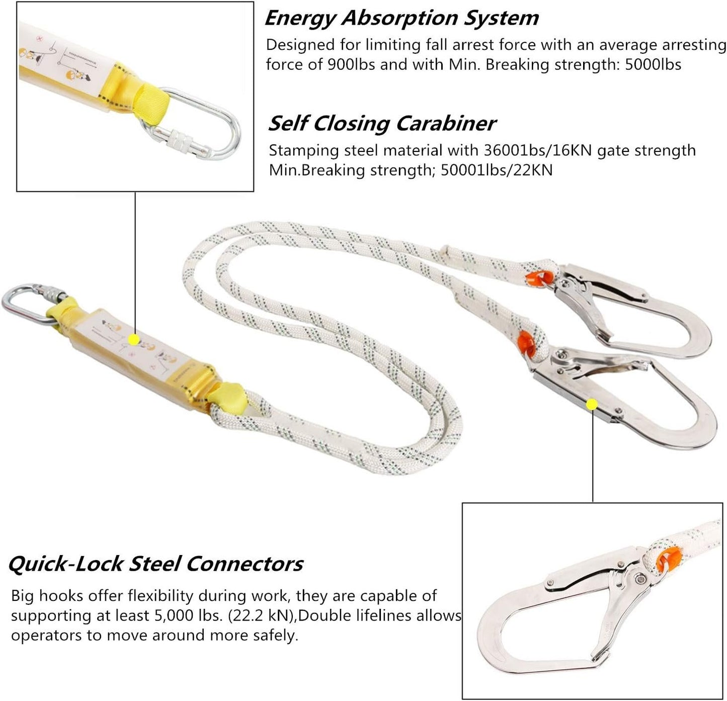 Full Body Safety Harness Tool Fall Protection with D-Rings and Waist Belt,Universal Personal Protective Equipment