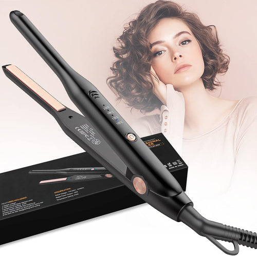 HyAdierTech 2in1 Mini Ceramic Short Hair Straighteners, Mini Straightener for Short Hair, Portable, Adjustable Temperature 150℃-210℃, Dual Tension, Suitable for Men and Women, Black