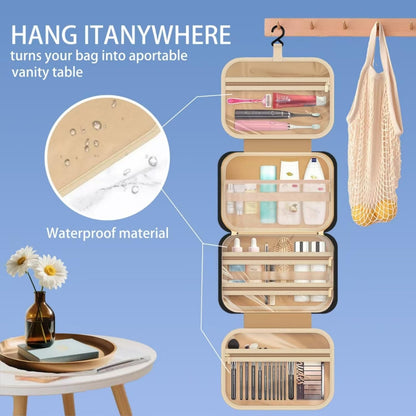 Travel Toiletry Bag with Hanging Hook, Water-Resistant Makeup Cosmetic Bag Travel Organizer for Travel-Sized Shampoo, Conditioner, Brushes Set, Makeup Accessories, Black