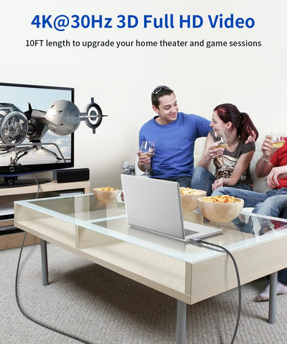 JSAUX 4K DisplayPort to HDMI Cable Adapter 3M, DP to HDMI Male Video UHD 4K@30Hz/2K@60/1080P@120 Nylon DP to HDTV Uni-Directional Cord for Dell, Projector, Desktop, AMD, NVIDIA, Lenovo, HP, ThinkPad
