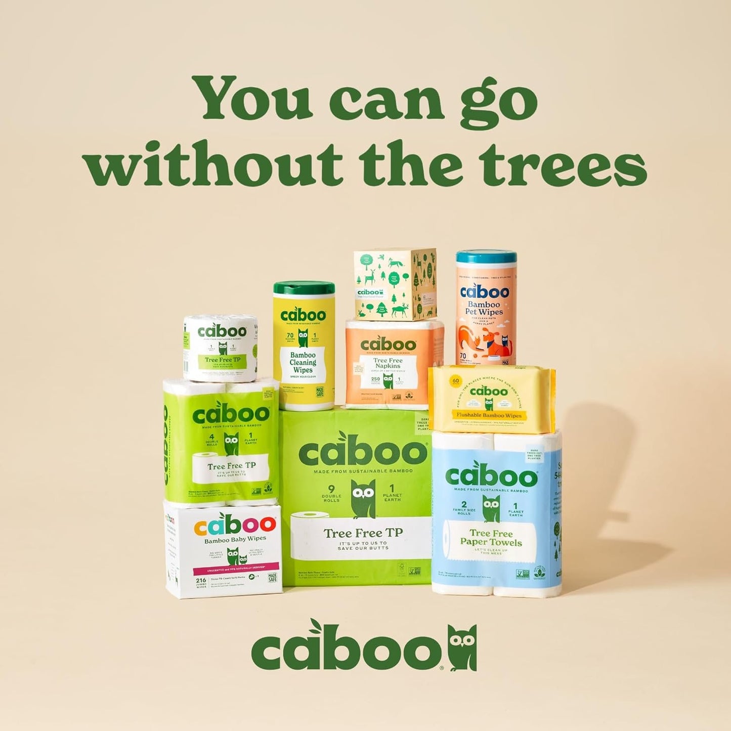 Caboo Tree Free Paper Napkins, 4 Packs of 250, 1000 Total Napkins, Eco Friendly, Sustainable, and Disposable Kitchen Napkins