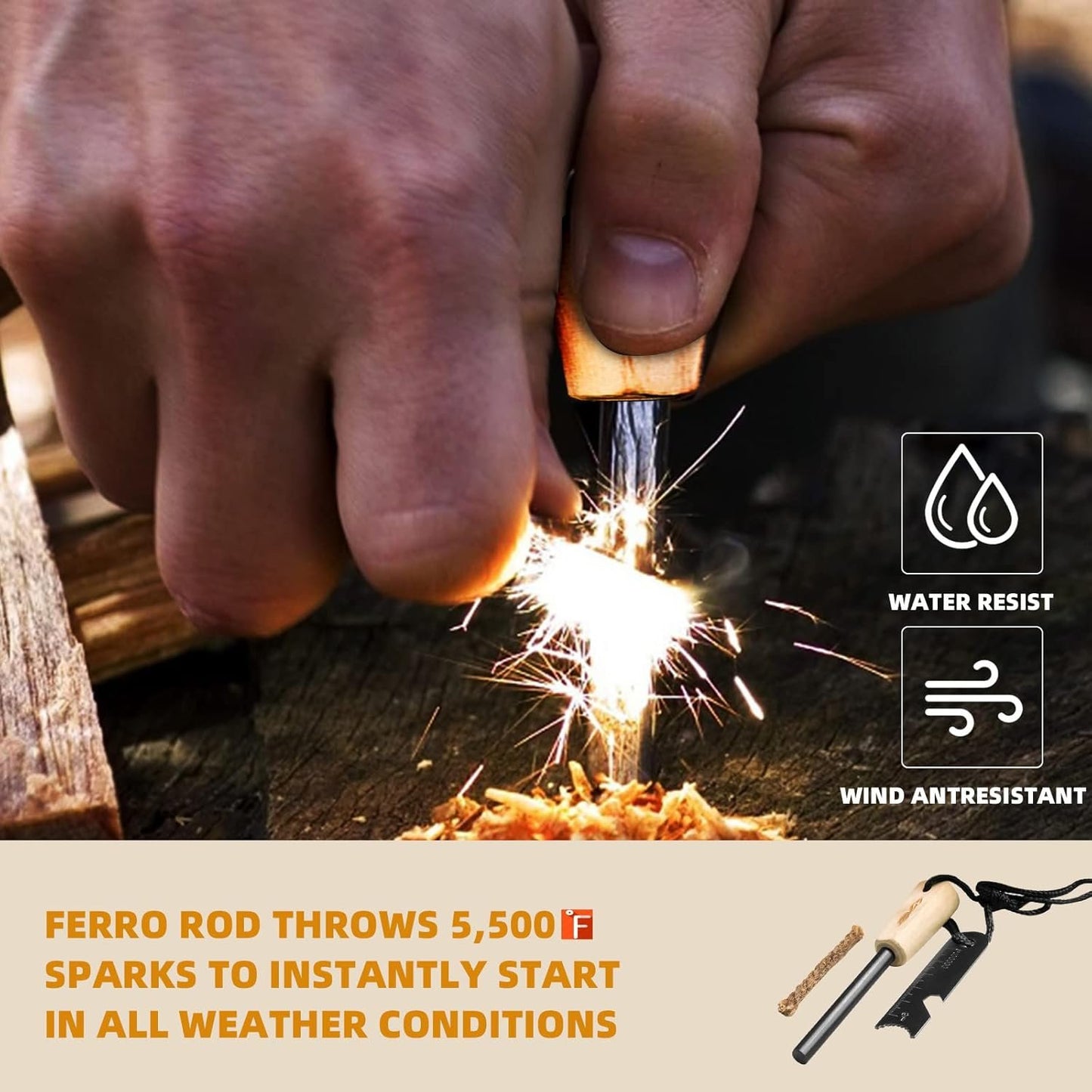 Fire Starter Survival Tool,Ferro Rod Fire Starter Kit & Backpacking Multitool,Flint and Steel,Firestarter Survival,fire Steel