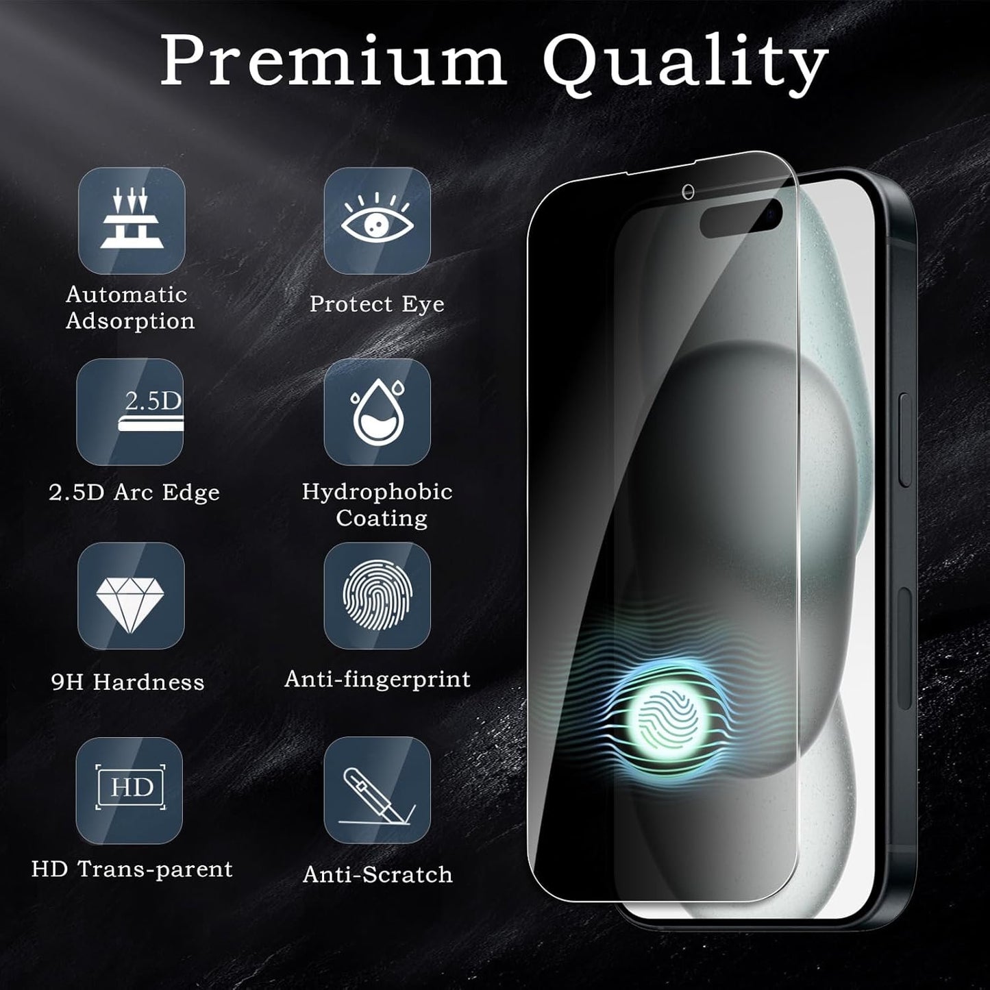 [2+2 Pack] Privacy Screen Protector for Apple iPhone 15, Anti-Spy Shatterproof Tempered Glass with Camera Lens Tempered Glass 9H Hardness Bubble Free Anti-Glare Case Friendly