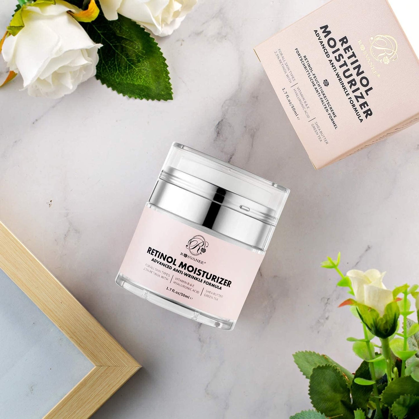 ROSVANEE Retinol Moisturizing Face Neck Eye Cream with 2.5% Retinol, Hyaluronic Acid and Vitamins E & B5, Deep Moisturizing Anti-Wrinkle Cream for Men and Women
