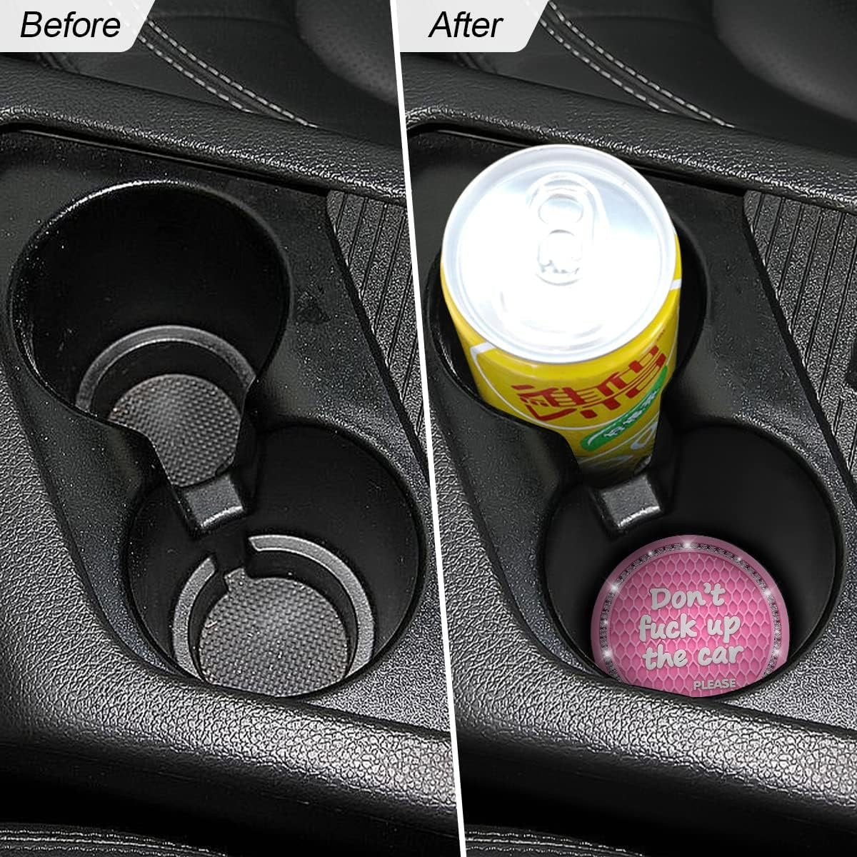 2 Pack Bling Car Coasters for Cup Holder, Crystal Rhinestone 2.75 in Cup Holder Coaster, Silicone Anti-Slip Insert Cup Mats for Women, Interior Accessories Universal for Most Cars (Pink)