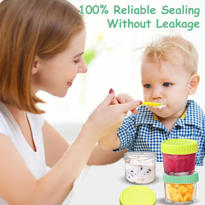 HuanShiJingXuan 20 Pack Glass Baby Food Storage Containers, 4 oz, Safe for Baby Food, Jams, Fruits, Salads, Jellies, Spices, Nuts, Homemade Desserts, Microwave & Dishwasher Safe, BPA Free Reusable