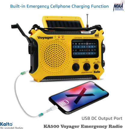 Kaito KA500 5-Way Powered Solar Power,Dynamo Crank, Wind Up Emergency AM/FM/SW/NOAA Weather Alert Radio with Flashlight,Reading Lamp and Cellphone Charger, Yellow
