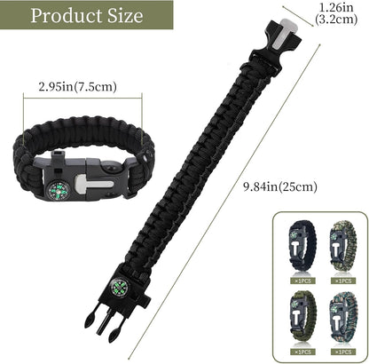 SURVIVAL_KIT Survival Bracelets 4-Pack | 5-in-1 Paracord Bracelet Set with Fire Starter, Compass & Whistle | Emergency Outdoor Gear for Camping, Hiking