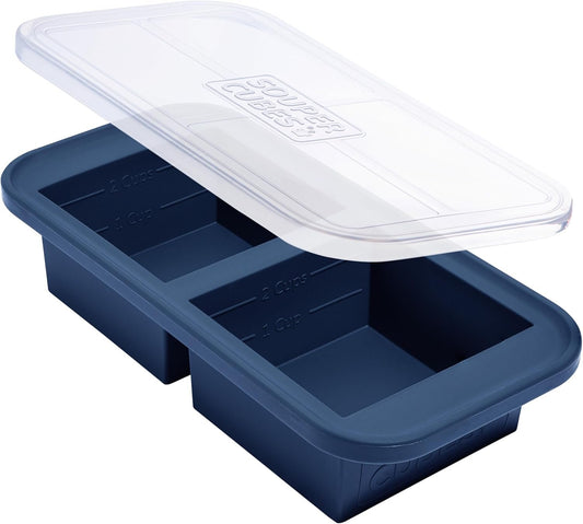 Souper Cubes 2 Cup Silicone Freezer Tray with Lid - Easy Meal Prep Container and Kitchen Storage Solution - Silicone Mold for Soup and Food Storage - Blueberry - 1-Pack
