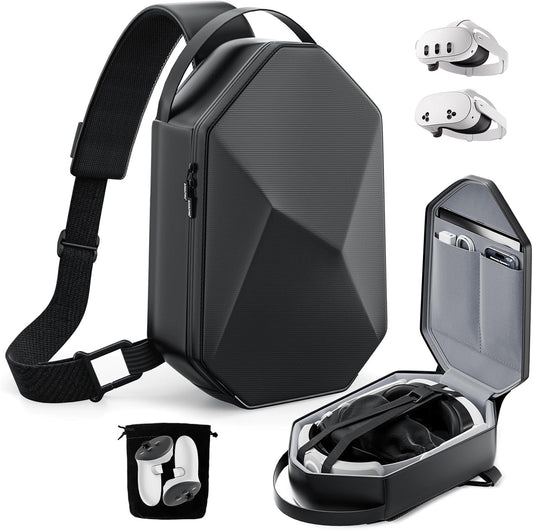 ANNAPRO Carrying Case for Meta Quest 3/Quest 3S/Quest 2/Vision Pro, Hard Travel Case Compatible with Kiwi Design/BOBOVR Elite Battery Strap and Controllers Accessories, Crossbody Shoulder Backpack