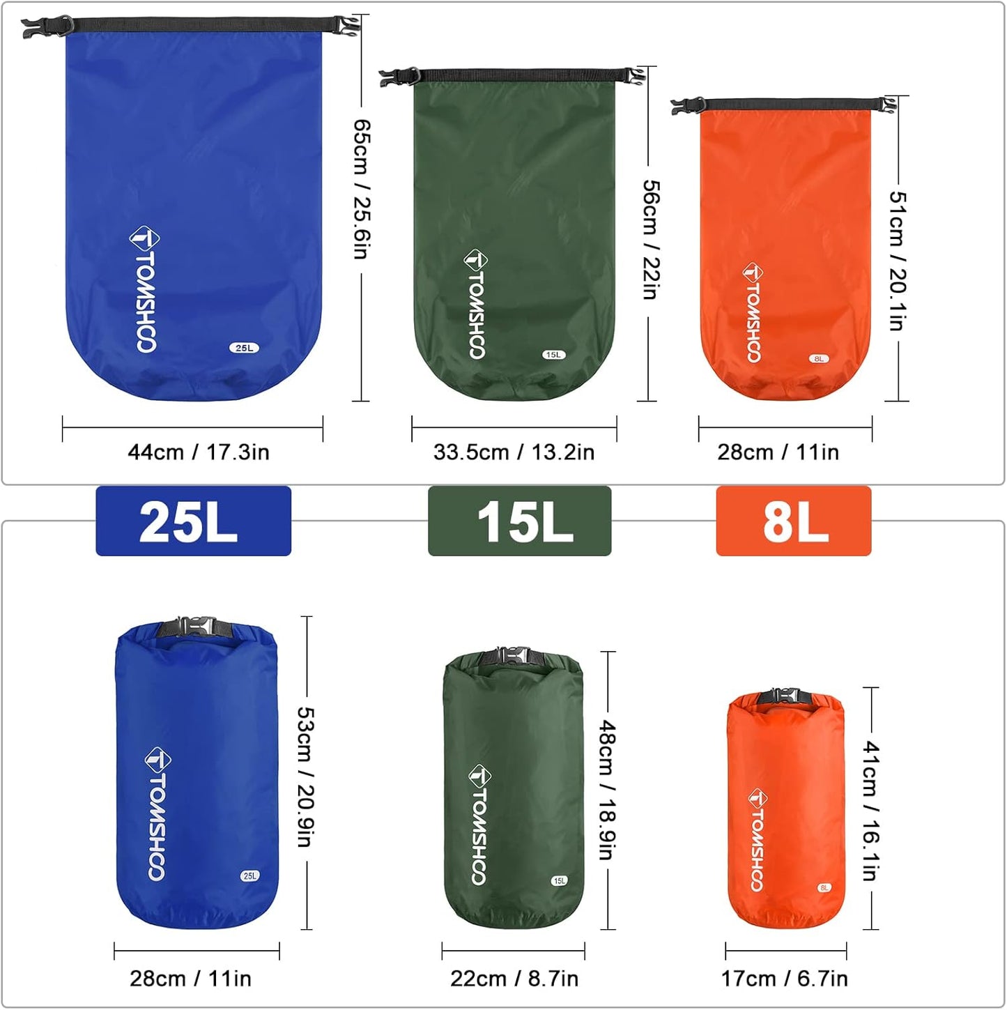 Eacam Pack of 5 Ultralight Dry Sack, Outdoor Bags Keep Gear Dry for Hiking, Backpacking, Kayaking, Camping, Swimming, Boating, 5L&12&15L&25L&35L