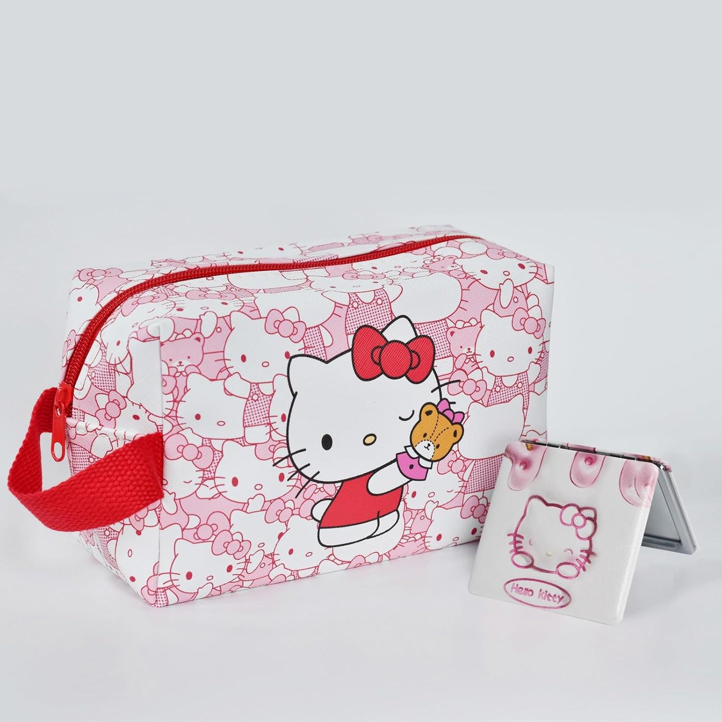 ENENSET kitty Travel Cosmetic Bag, Large Capacity Cartoon Cosmetic Pouch Makeup Bag with Zipper, PU Travel Toiletry Bag Makeup Accessories Organizer, Foldable Storage Bag Makeup Pouch for Girls, Hello