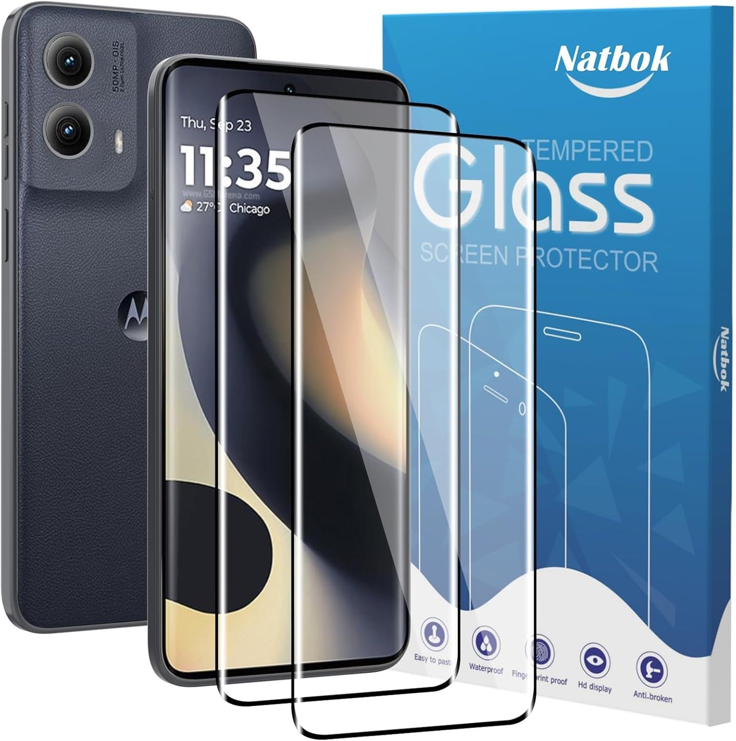 Natbok 2 Pack 3D Compatible with Motorola Edge 2024/2023 Screen Protector,9H Tempered Glass Film,HD Clear Scratch Resistant,Bubble-Free for Moto Edge 2024 Screen Protector
