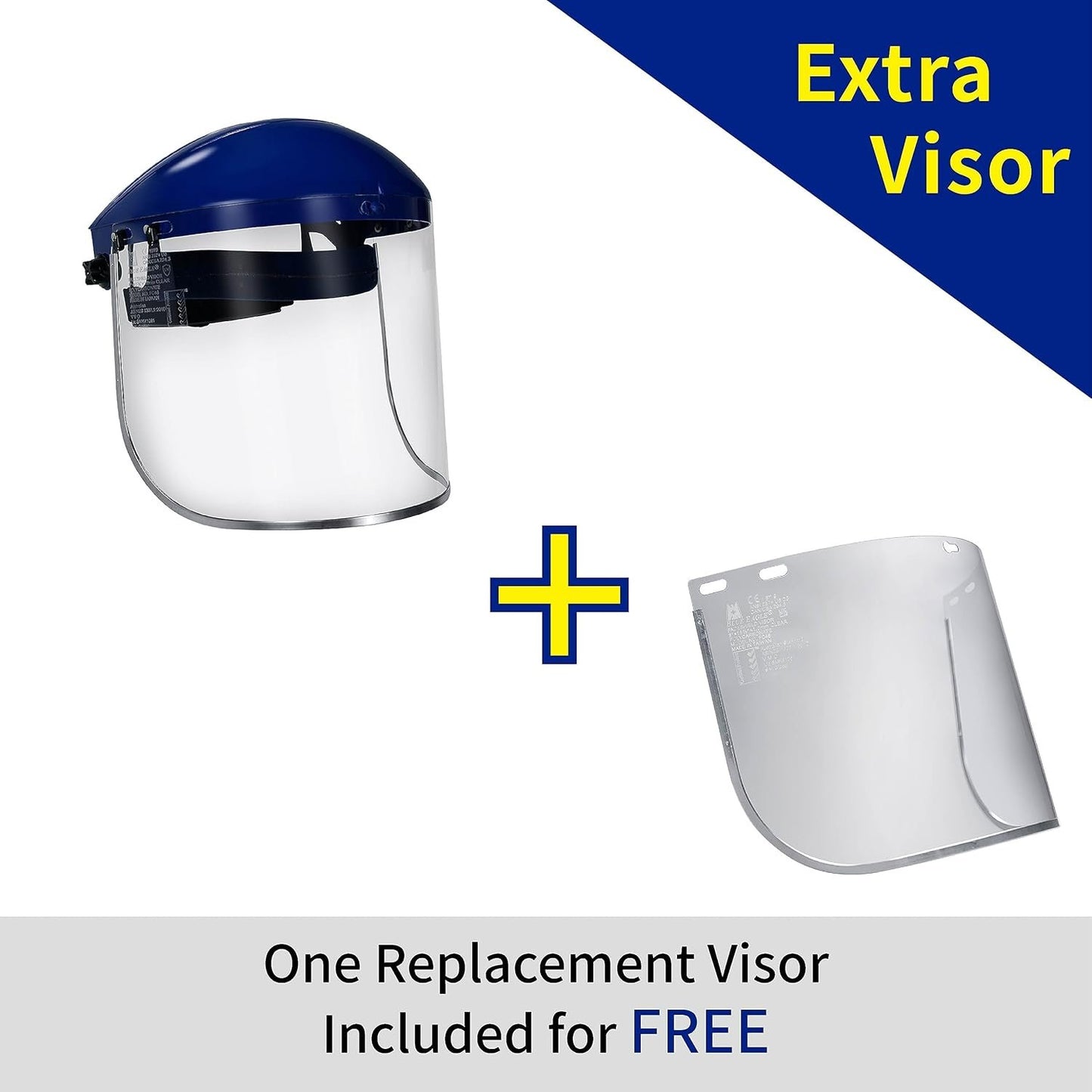 Blue Eagle BLUE EAGLE Full Face Impact Resistant Safety Faceshield (B1BL+FC48) | Clear | Extrusion-Grade Polycarbonate Visor | 1 Set + Replacement Visor