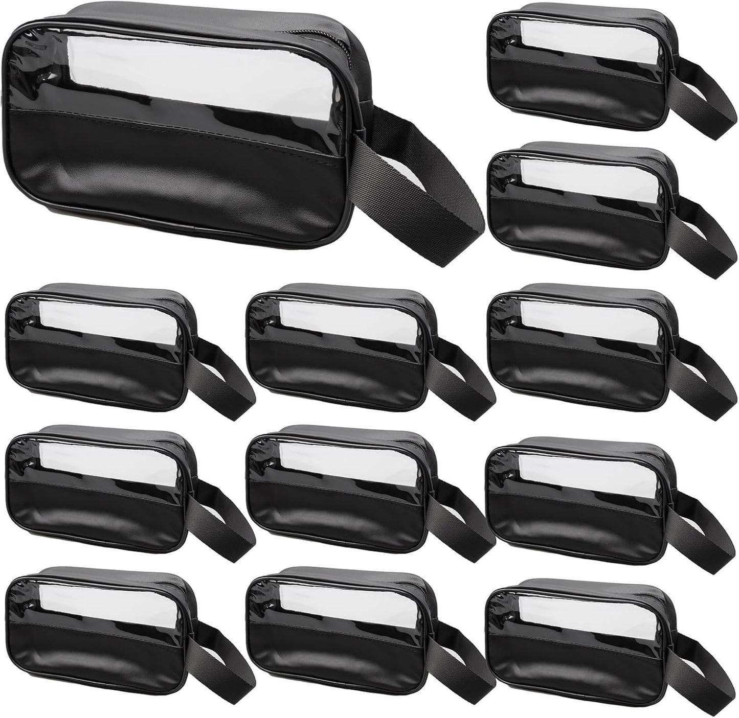 12 Pcs Clear Toiletry Bag for Women, Small Cosmetic Bag Waterproof Portable Makeup Organizer with Handle for Travel Accessories Toiletries (Black)