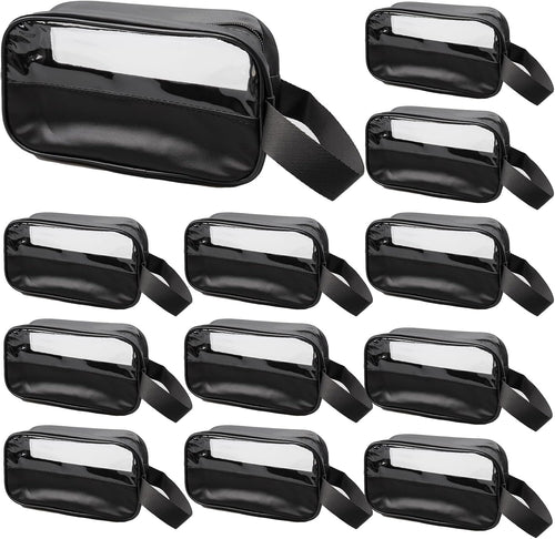 12 Pcs Clear Toiletry Bag for Women, Small Cosmetic Bag Waterproof Portable Makeup Organizer with Handle for Travel Accessories Toiletries (Black)