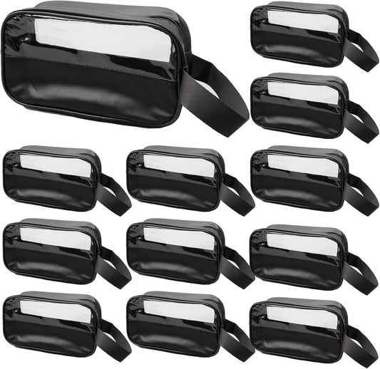 12 Pcs Clear Toiletry Bag for Women, Small Cosmetic Bag Waterproof Portable Makeup Organizer with Handle for Travel Accessories Toiletries (Black)