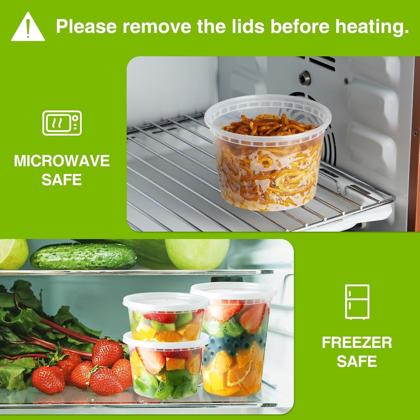 NEEBAKE 50 Set Deli-Containers-with-Lids: [16oz 32oz] Combo Plastic-Food-Storage-Containers-with-Lids, Microwaveable & Freezer Safe To-Go-Containers, Leak-proof Meal-Prep-Containers