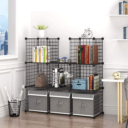 C&AHOME Wire Cube Storage, 9-Cube Storage Organizer, Metal Stackable Storage Bins, Modular Bookshelf, DIY Closet Cabinet Ideal for LivingRoom Bedroom, Home, Office 36.6”L x 12.4”W x 48.4”H Black