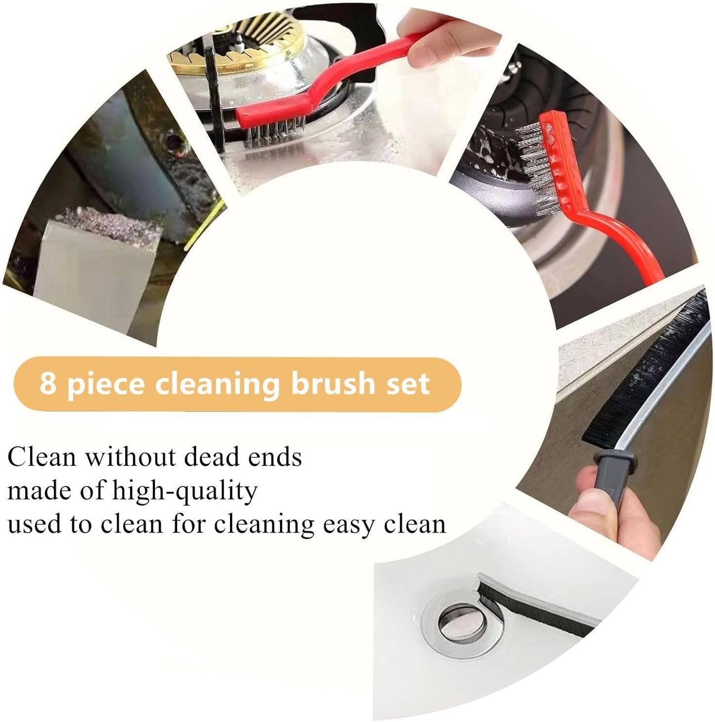 8 Pcs Bathroom Kitchen Cleaning Brush Toilet Shower Tile Joints Dead Angle Hard Bristle Cleaner Brushes Gas Stove Long Handle Multi-Function Cleaning Tool Copper Wire Stove Range Hood Oil Stain
