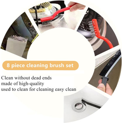 8 Pcs Bathroom Kitchen Cleaning Brush Toilet Shower Tile Joints Dead Angle Hard Bristle Cleaner Brushes Gas Stove Long Handle Multi-Function Cleaning Tool Copper Wire Stove Range Hood Oil Stain