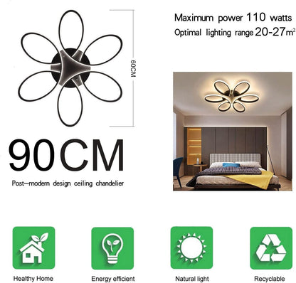 Modern LED Chandelier Lighting Ceiling Light Fixture Flush Mount Lamp for Living Room Bedroom Dining Room Study Room Kids Room Dimmable with Remote Control (Diameter 90CM)