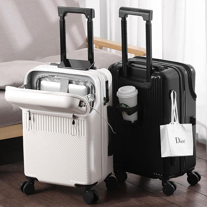RDGOLF Concise Luggage, Reinforced Trolley Case, Durable and Lightweight, Equipped with Combination Lock Anti-Theft and Anti-Burglar (Color : White(Cupholder), Size : 20)