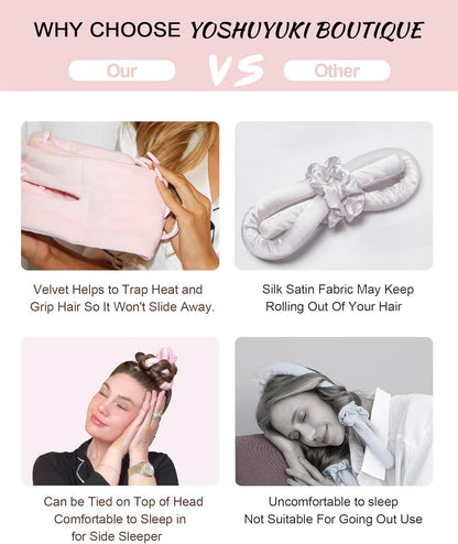 Heatless Hair Curler Overnight Curls Headband No Heat Hair Curlers Rollers to Sleep in for Long Hair, Soft Heatless Curling Ribbon Set with Clip, Hair Care Styling Tools, Brown