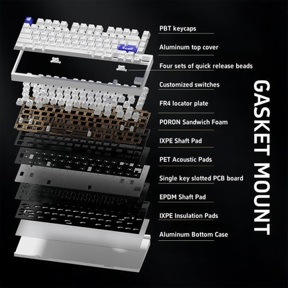 BOYI D75 Quick Release Wireless Aluminum Gaming Keyboard,Tri-Mode Custom Hot Swappable RGB 75% Mechanical Keyboard for Windows/Mac/PC (Beige)
