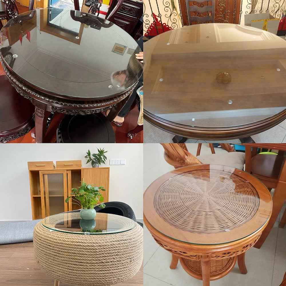 GLGBACAET Tempered Glass Round Table Top 20in 24in 28in 33in 36in Clear Table Top Protector，Dining/Patio/Coffee Glass Tops，Round Glass Tabletop(50cm/20in)