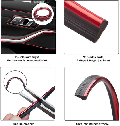 TOMALL Car Interior Moulding Strip Car Decorative Filler Insert Strips 5M(16ft) Flexible Electroplating Decoration Styling Dashboard Accessories with Installing Tool (Red)