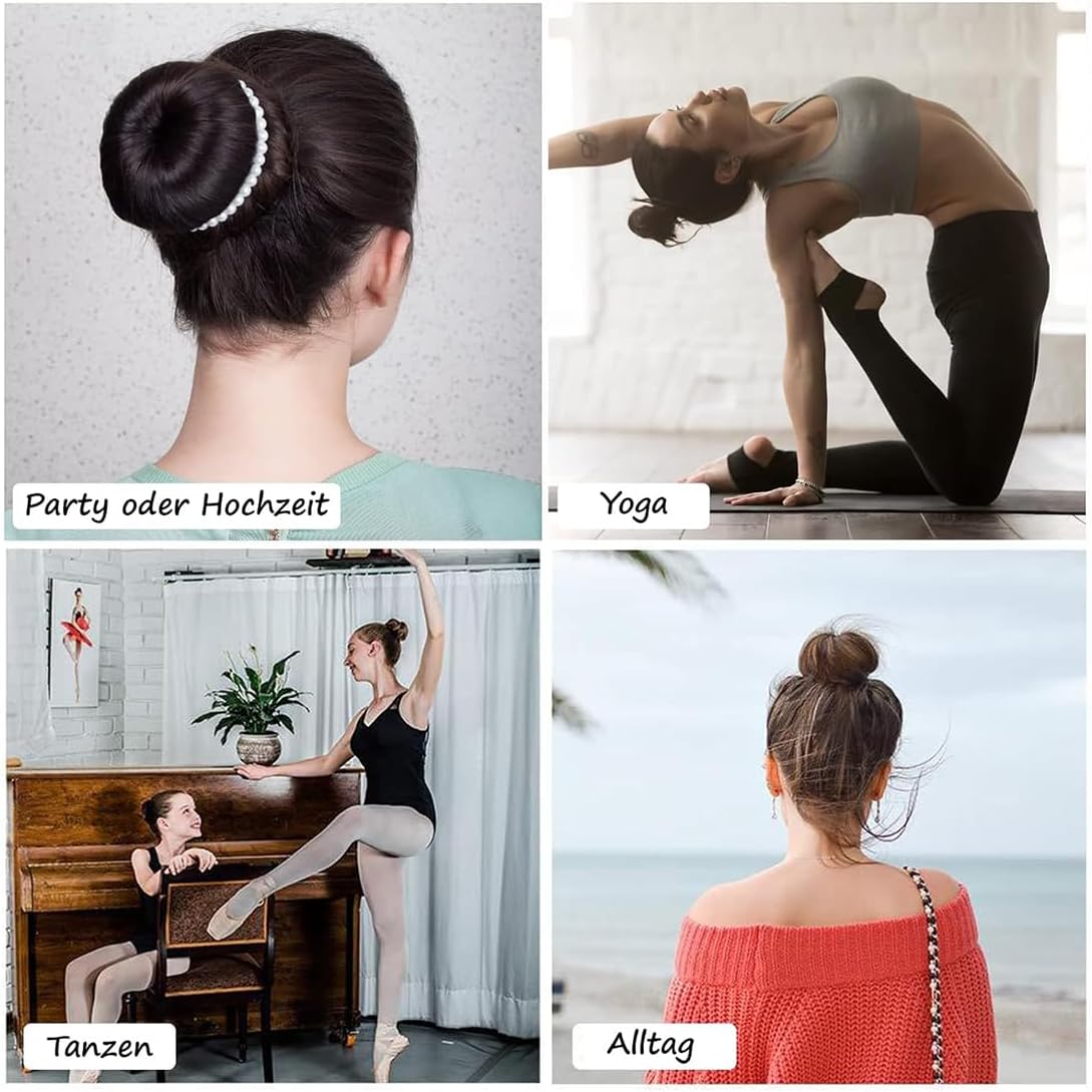 Duoleimi 4 Large Ponytail Pillows, Ponytail Maker Tool and Top Hairstyle Accessories, Hair Donut and Ponytail in Black, Brown and Creamy