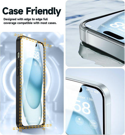 MAGIC JOHN 2 Pack for iPhone 15 Tempered Glass Screen Protector 6.1 inch, Auto Dust-Elimination Installation,Dynamic Island Compatible, HD Clear, Easy Installation