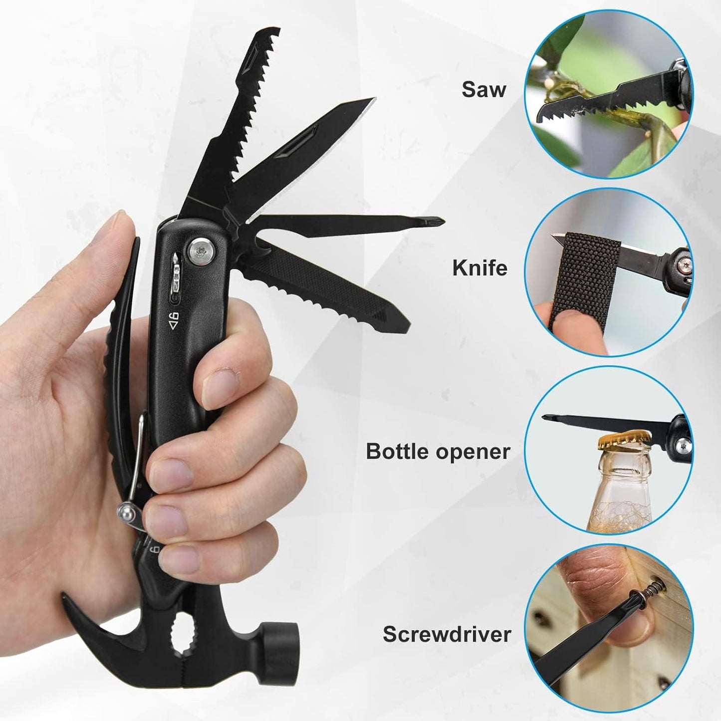 BIIB Fathers Day Dad Gifts from Daughter Wife Son, 12 in 1 Hammer Multitool, Father's Day Gifts for Men Dad Him Husband Grandpa, Birthday Mens Gifts for Dad Who Wants Nothing, Camping Essentials Gear