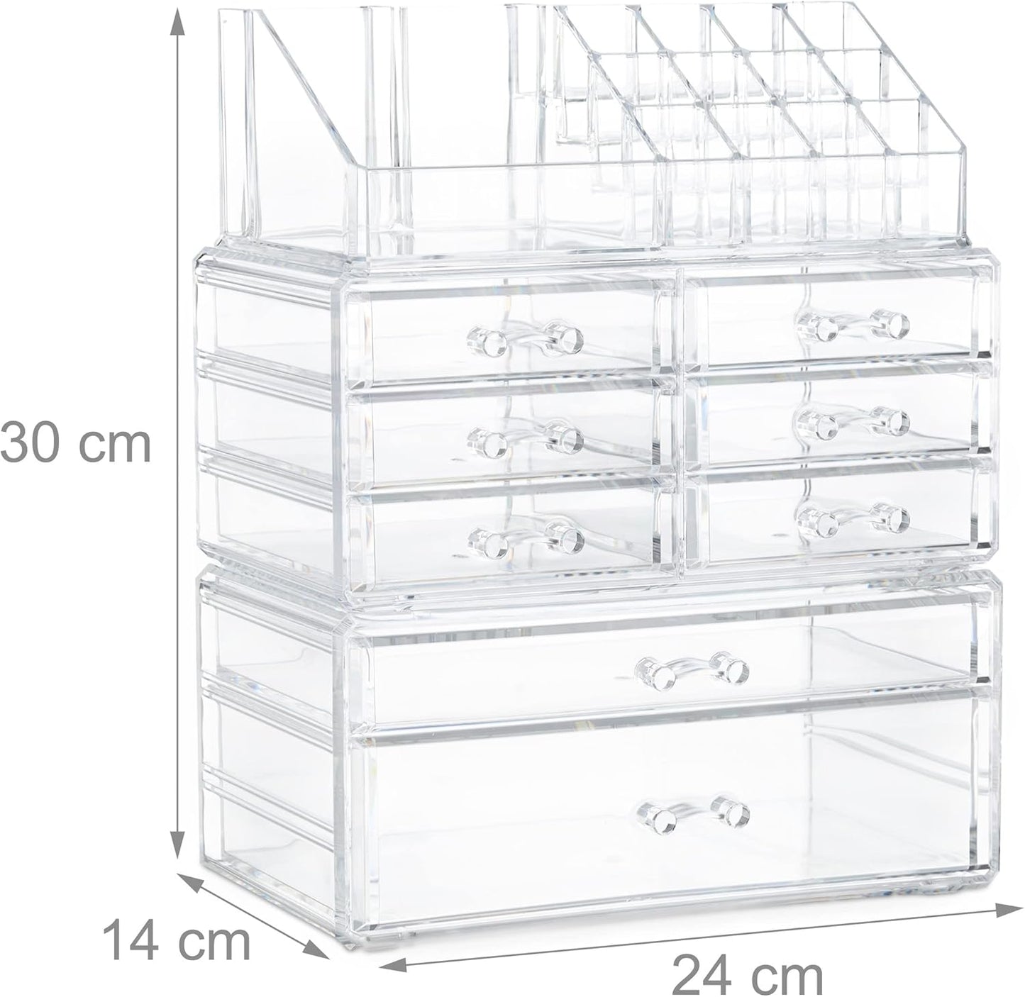 Relaxdays Make-Up Organiser with Drawers, Make-Up Holder and Accessories, Acrylic, Transparent