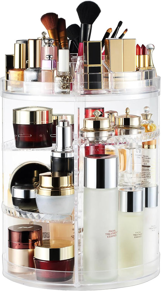 AMEITECH Makeup Organizer, 360 Degree Adjustable Jewelry and Cosmetic Showcase, 8 Layers Make Up Storage Box – Crystal Clear