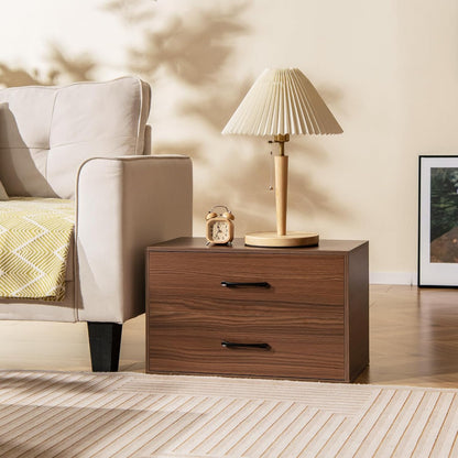 KOMFOTTEU Chest of Drawers with 2 Drawers, Anti-tipping Device Small Wooden Furniture for Bedroom, Living Room, Office, Bedside, 60 x 34 x 38 cm (Walnut)