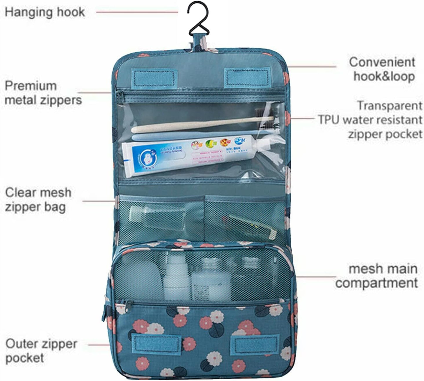 Multi-functional Cosmetic Makeup Case Pouch Large Travel Bath Wash Organizer Compact hanging Travel Bag toilet Bag toiletry Bag Washbag Organizer Kits Cosmetic Pouch/Personal care Hygiene Purse (Blue)